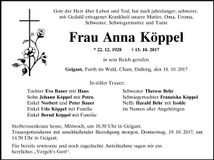 Traueranzeige Anna Köppl