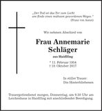 Traueranzeige Annemarie Schläger