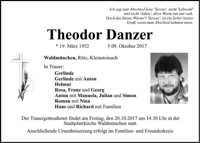 Traueranzeige Theodor Danzer