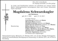 Traueranzeige Magdalena Schwarzkugler