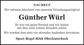 Traueranzeige Günther Würl
