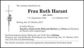 Traueranzeige Ruth Harant