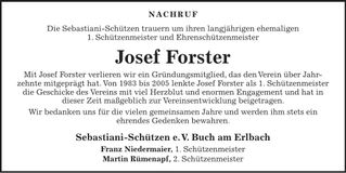 Traueranzeige Josef Forster