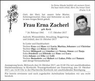 Traueranzeige Erna Zacherl