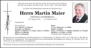 Traueranzeige Martin Maier
