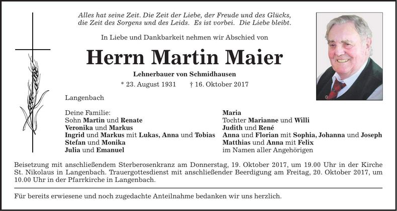 Traueranzeige Martin Maier