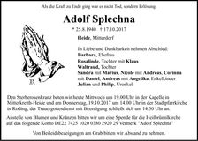 Traueranzeige Adolf Splechna