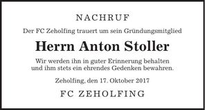 Traueranzeige Anton Stoller