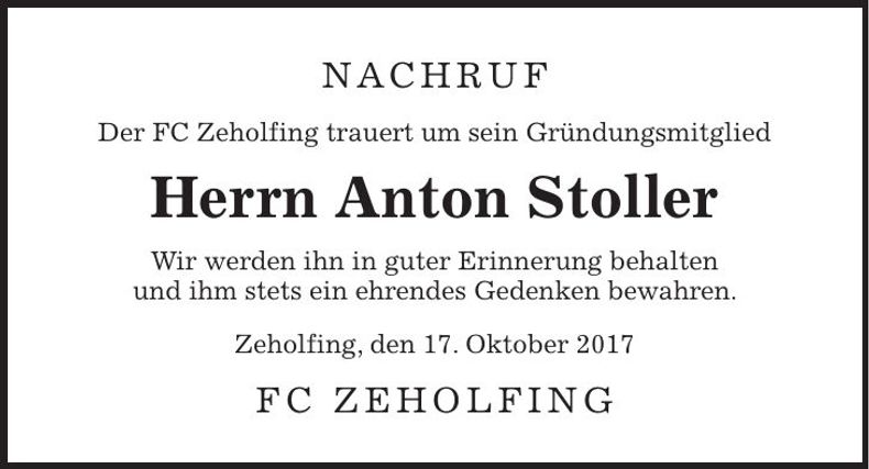 Traueranzeige Anton Stoller