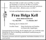 Traueranzeige Helga Kell