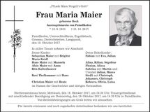 Traueranzeige Maria Maier