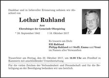 Traueranzeige Lothar Ruhland