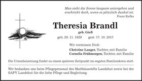 Traueranzeige Theresia Brandl