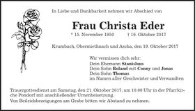 Traueranzeige Christa Eder