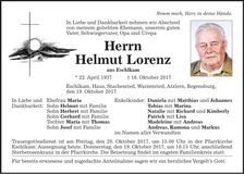 Traueranzeige Helmut Lorenz