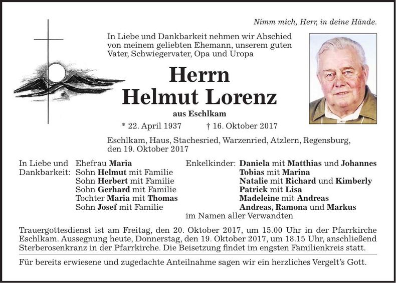 Traueranzeige Helmut Lorenz