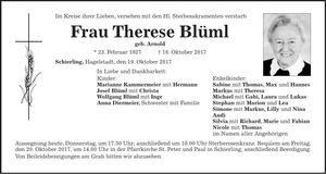 Traueranzeige Therese Blüml