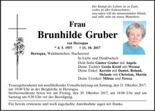 Traueranzeige Brunhilde Gruber