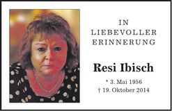 Traueranzeige Resi Ibisch