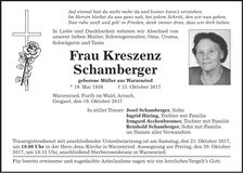 Traueranzeige Kreszenz Schamberger