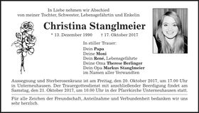 Traueranzeige Christina Stanglmeier