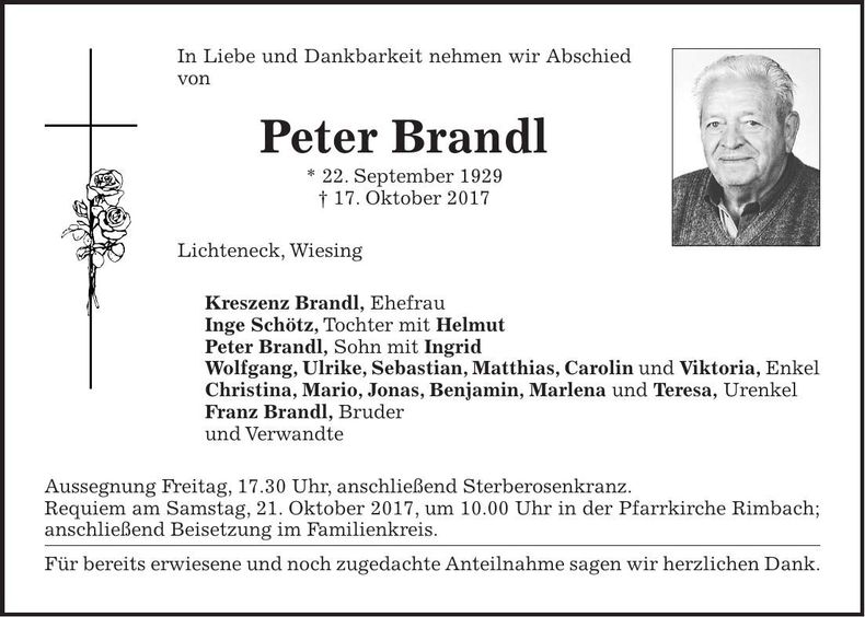 Traueranzeige Peter Brandl