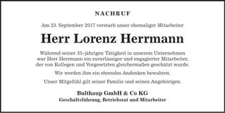 Traueranzeige Lorenz Herrmann