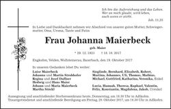 Traueranzeige Johanna Maierbeck