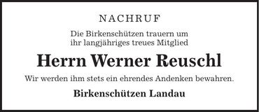 Traueranzeige Werner Reuschl