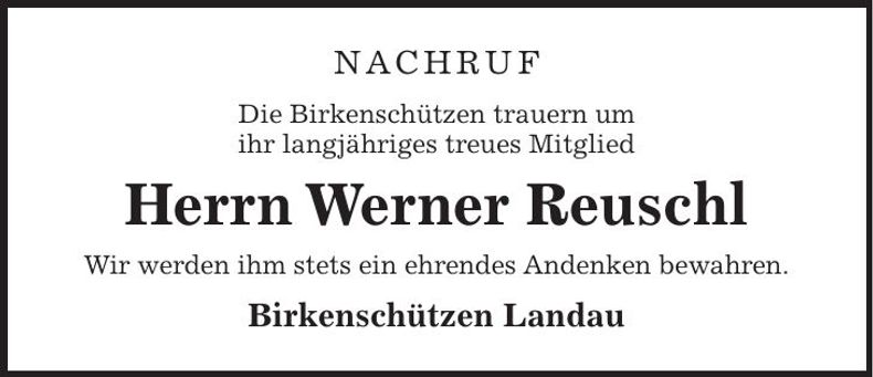 Traueranzeige Werner Reuschl