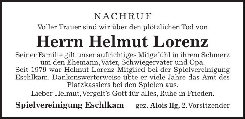 Traueranzeige Helmut Lorenz