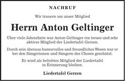 Traueranzeige Anton Geltinger