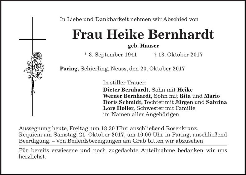 Traueranzeige Heike Bernhardt