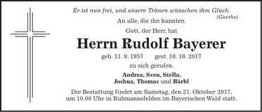 Traueranzeige Rudolf Bayerer