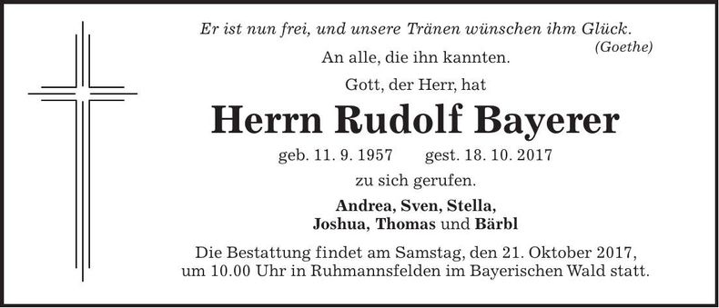 Traueranzeige Rudolf Bayerer