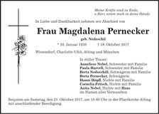 Traueranzeige Magdalena Pernecker