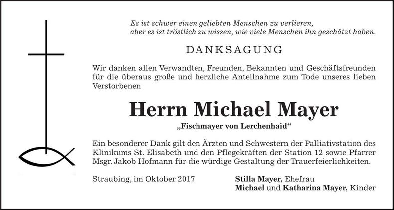 Traueranzeige Michael Mayer