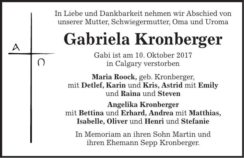 Traueranzeige Gabriela Kronberger