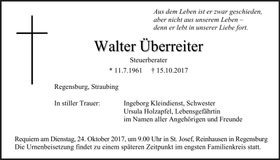 Traueranzeige Walter Überreiter
