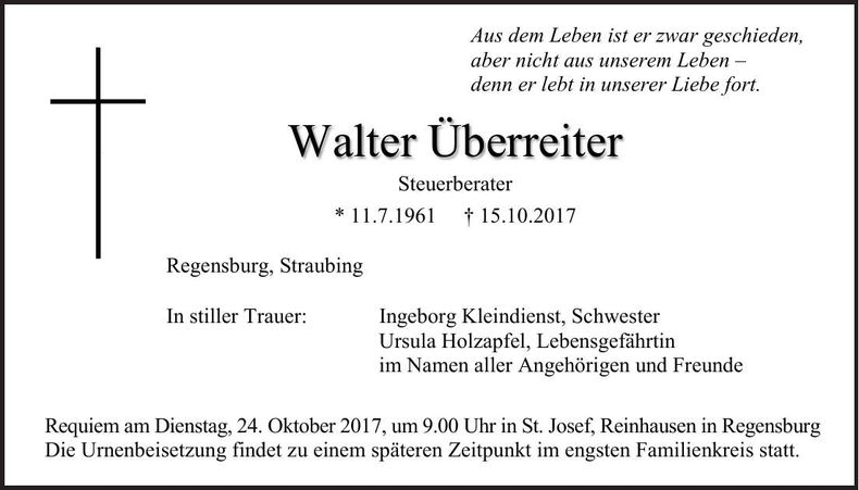 Traueranzeige Walter Überreiter