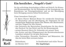 Traueranzeige Franz Keil