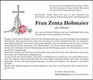 Traueranzeige Zenta Hobmaier