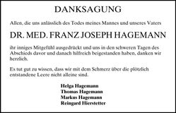 Traueranzeige Franz Joseph Hagemann