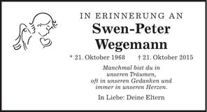 Traueranzeige Swen-Peter Wegemann