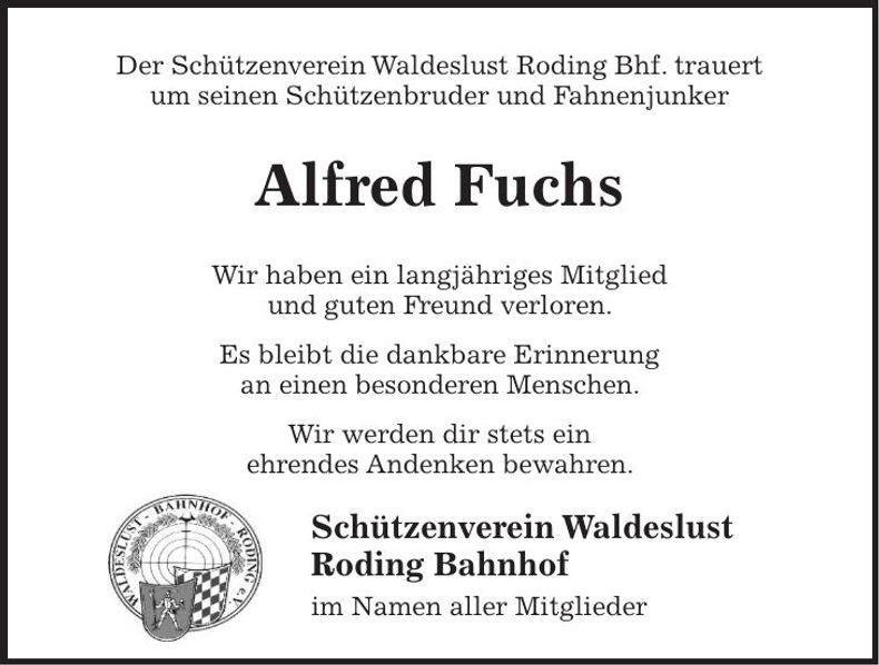 Traueranzeige Alfred Fuchs