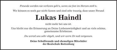 Traueranzeige Lukas Haindl