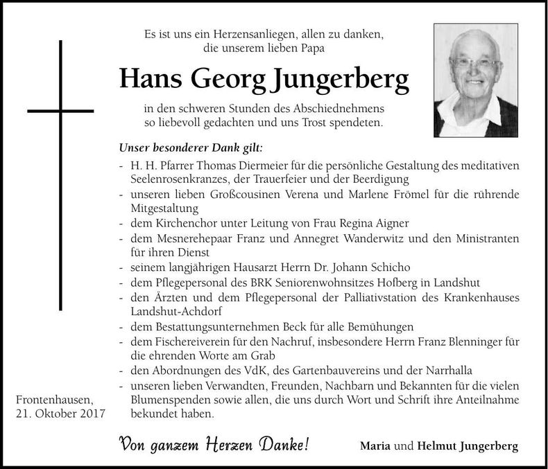 Traueranzeige Georg Jungerberg