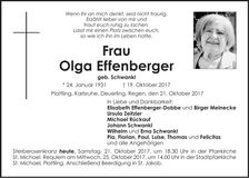 Traueranzeige Olga Effenberger