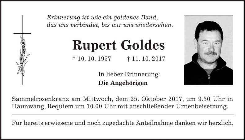Traueranzeige Rupert Goldes