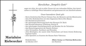 Traueranzeige Marialuise Riebesecker